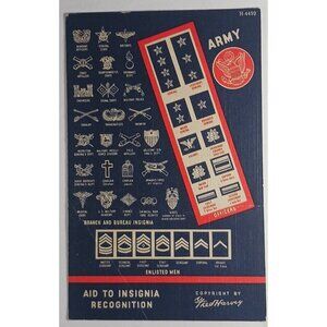 WWII Uniform Rank Insignia Recognition Postcard US Army 1942 Fred Harvey
